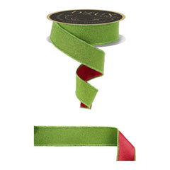 1.5" Fine Glitter Fused Back Ribbon: Fresh Green/Red (10 Yards)