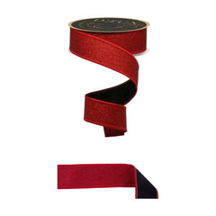 1.5" Fine Glitter Fused Back Ribbon: Red/Black (10 Yards)