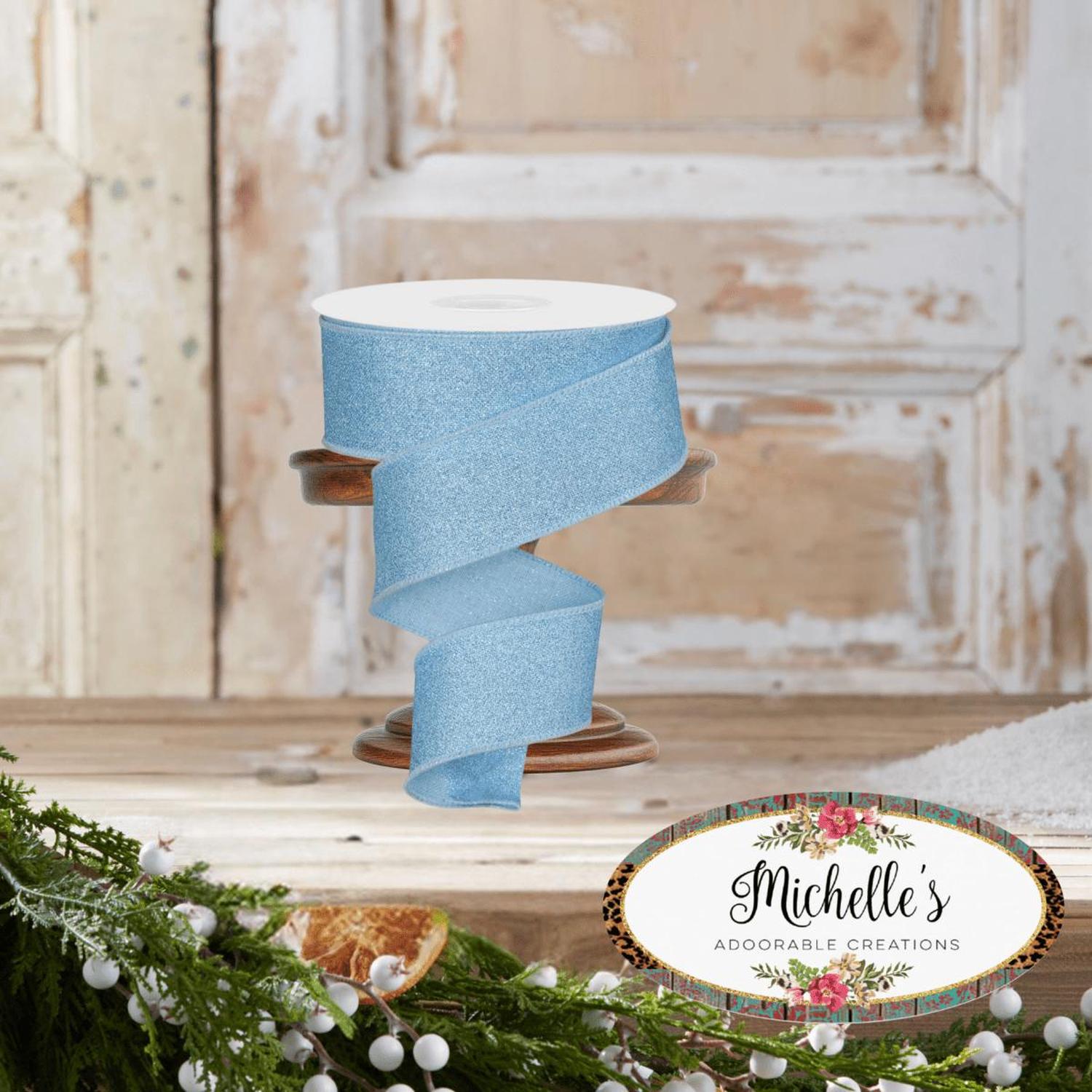 1.5" Fine Glitter On Royal Ribbon: Pale Blue (10 Yards)
