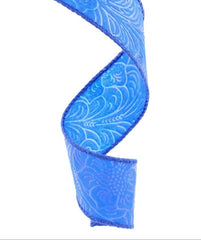 1.5" Flower Embossed Ribbon: Royal Blue (10 Yards)