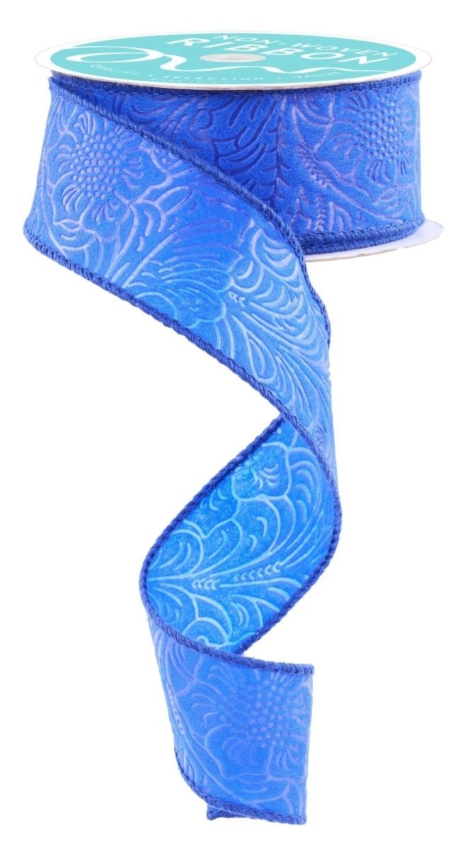 1.5" Flower Embossed Ribbon: Royal Blue (10 Yards)