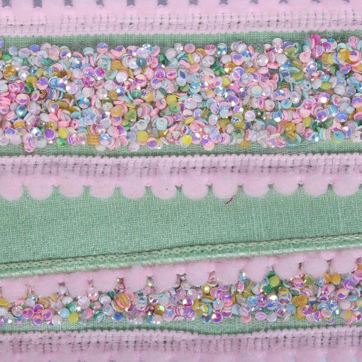 1.5" Frosty Mint Sequin Pink Ribbon (10 Yards)