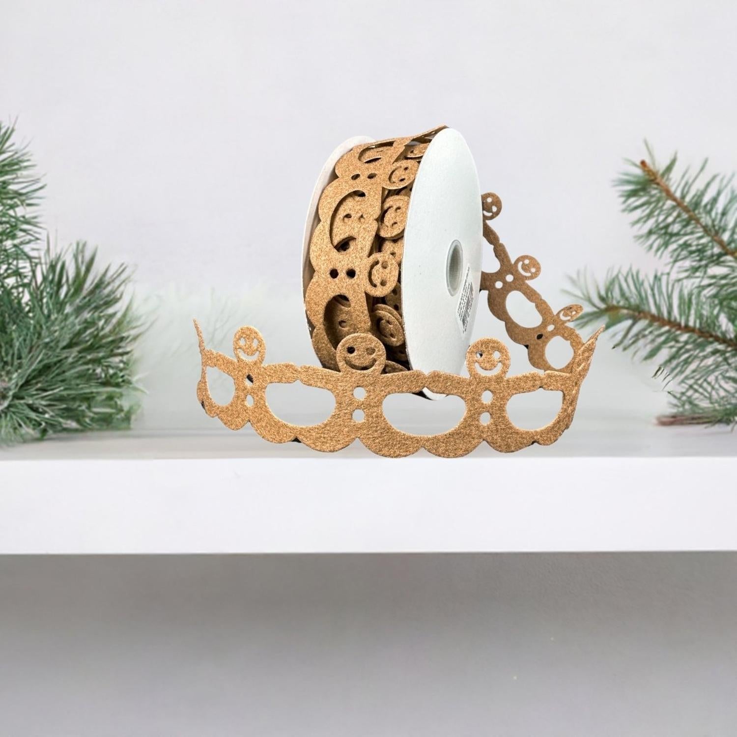 1.5" Gingerbread Man Shaped Ribbon: Brown (10 Yards)