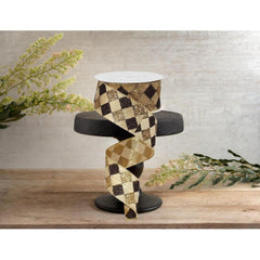 1.5" Glitter Diamond Check Ribbon: Black & Gold (10 Yards)