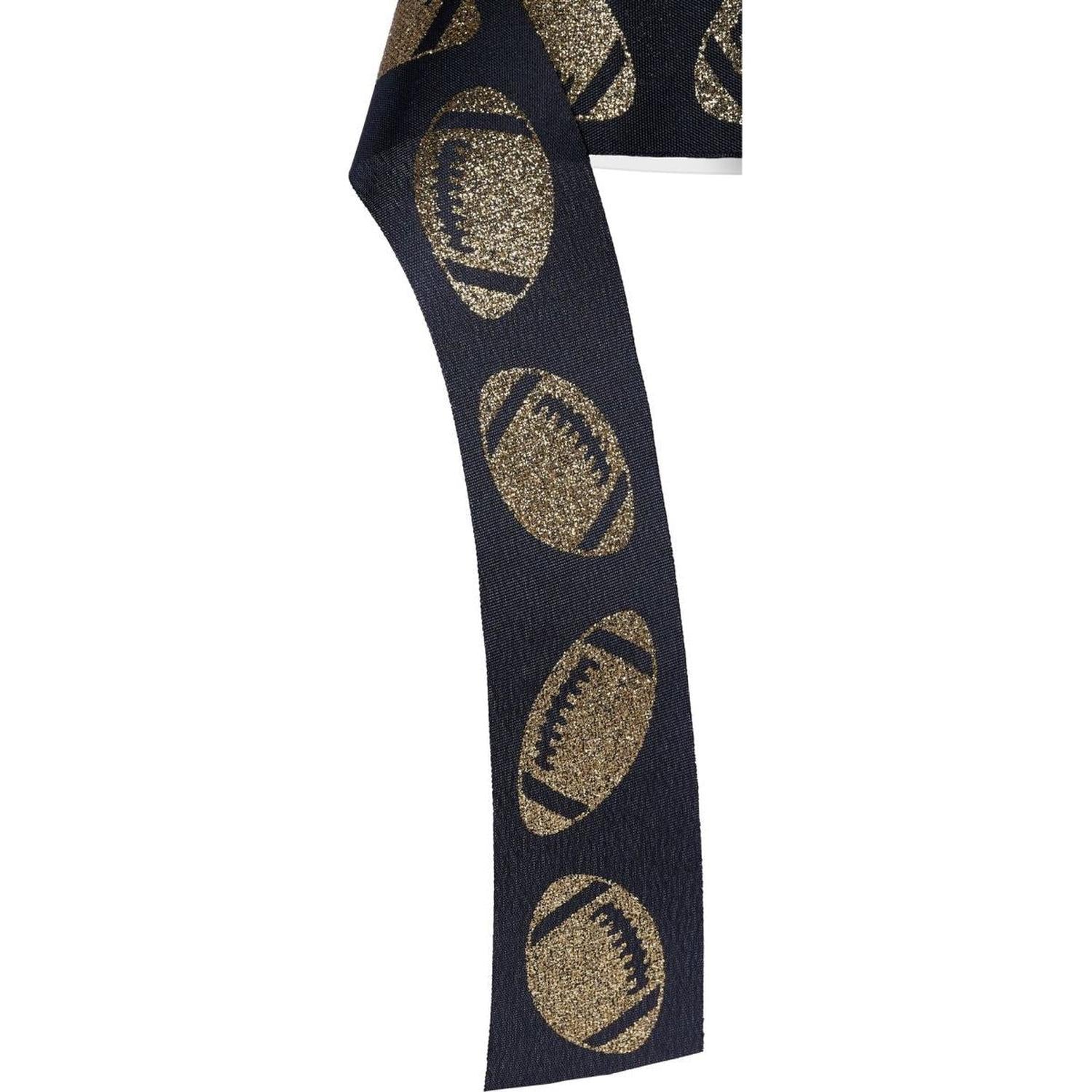 1.5" Glitter Football Ribbon: Black/Gold (100 Feet)