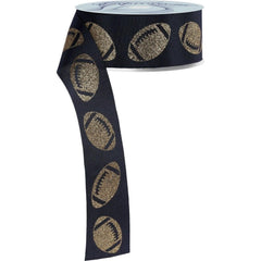 1.5" Glitter Football Ribbon: Black/Gold (100 Feet)