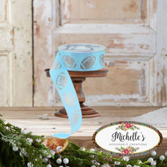 1.5" Glitter Football Ribbon: Columbia Blue/Silver (100 Feet)