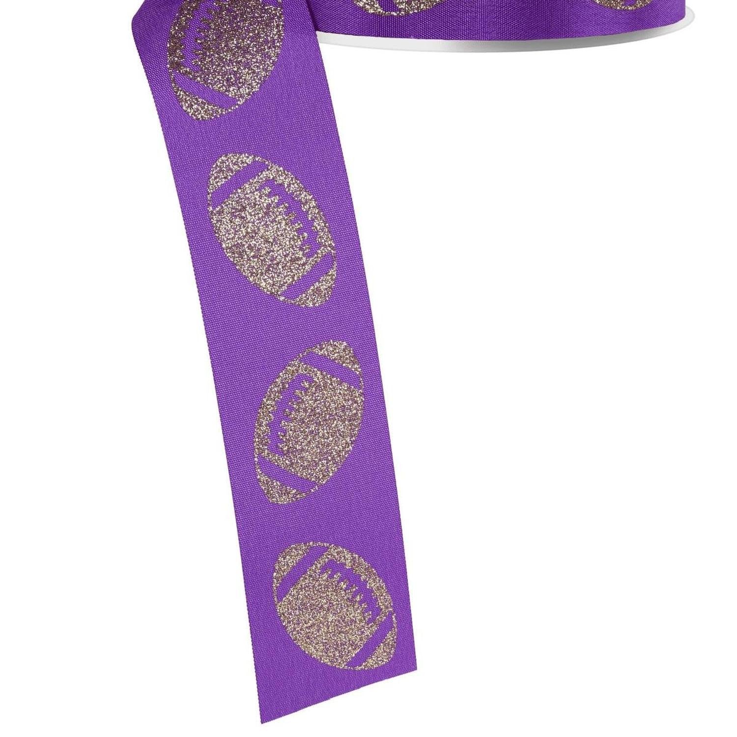1.5" Glitter Football Ribbon: Purple/Gold (100 Feet)