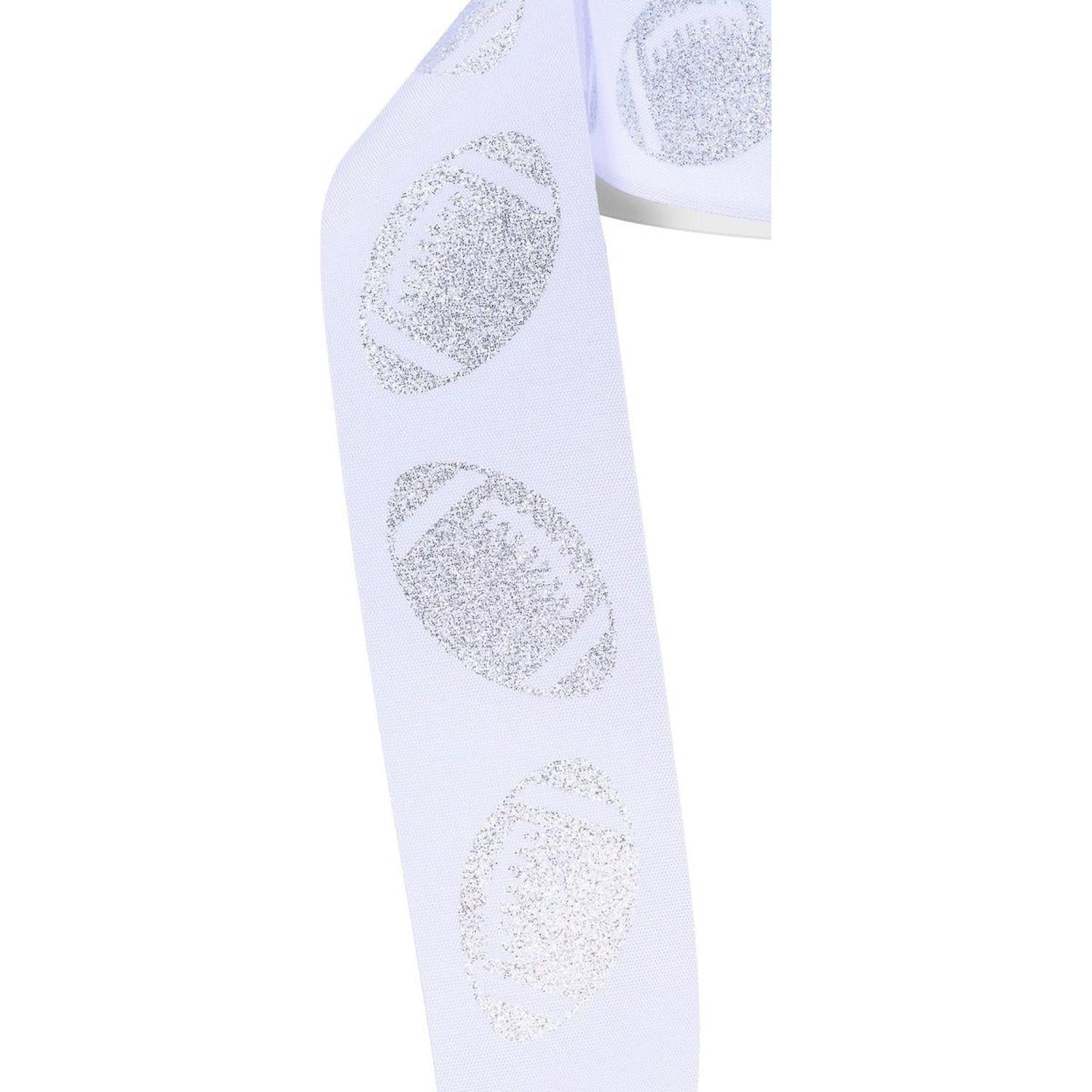 1.5" Glitter Football Ribbon: White/Silver (100 Feet)