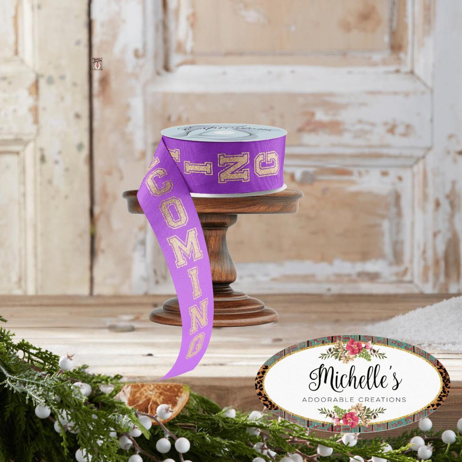 1.5" Glitter Homecoming Ribbon: Purple/Gold (100 Feet)