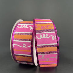 1.5" Glitter Loopy Stripes Ribbon: Fuchsia, Orange, Black (10 Yards)