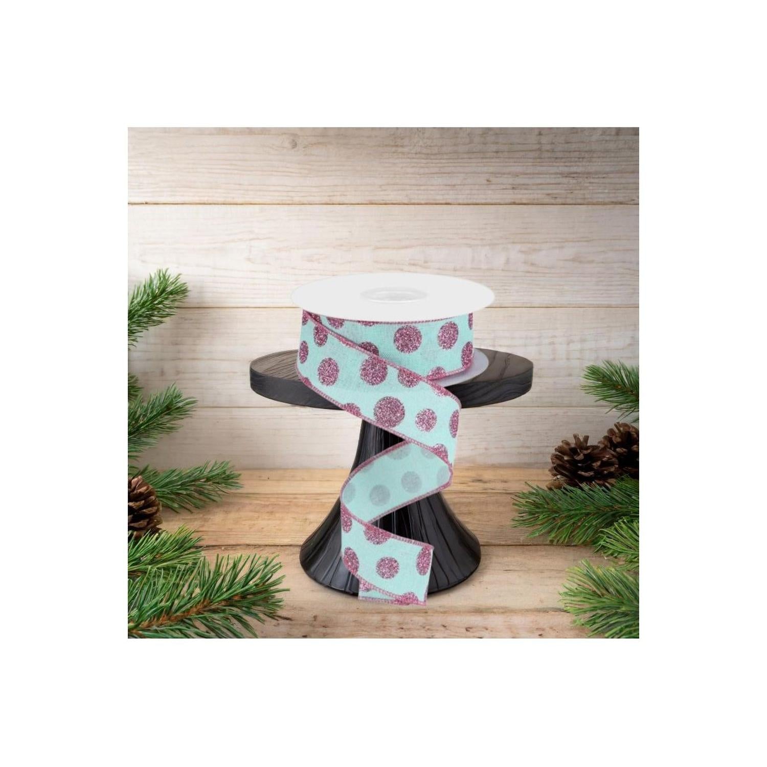 1.5" Glitter Polka Dot Ribbon: Mint Green (10 Yards)