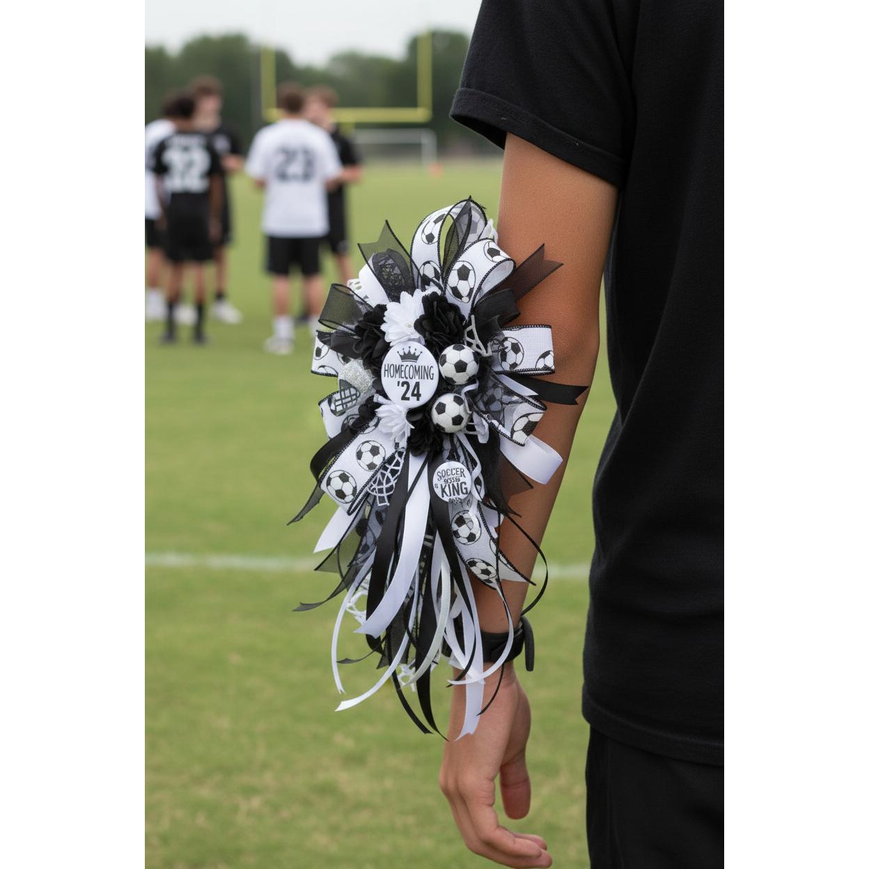 1.5" Glitter Soccer Ball Ribbon: White (10 Yards)