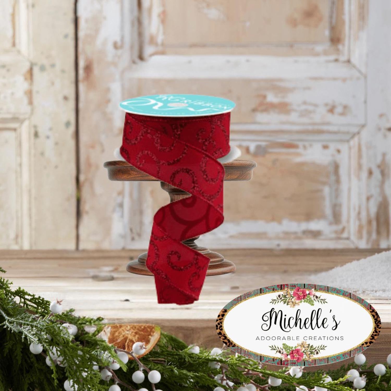 1.5" Glitter Swirl Ribbon: Red (10 Yards)