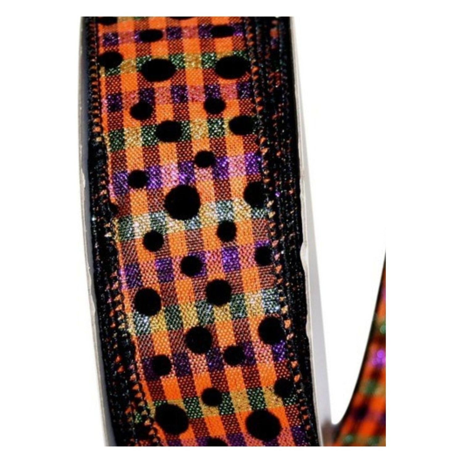 1.5" Halloween Felt Dots Ribbon: Orange/Purple (20 Yards)