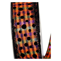 1.5" Halloween Felt Dots Ribbon: Orange/Purple (20 Yards)