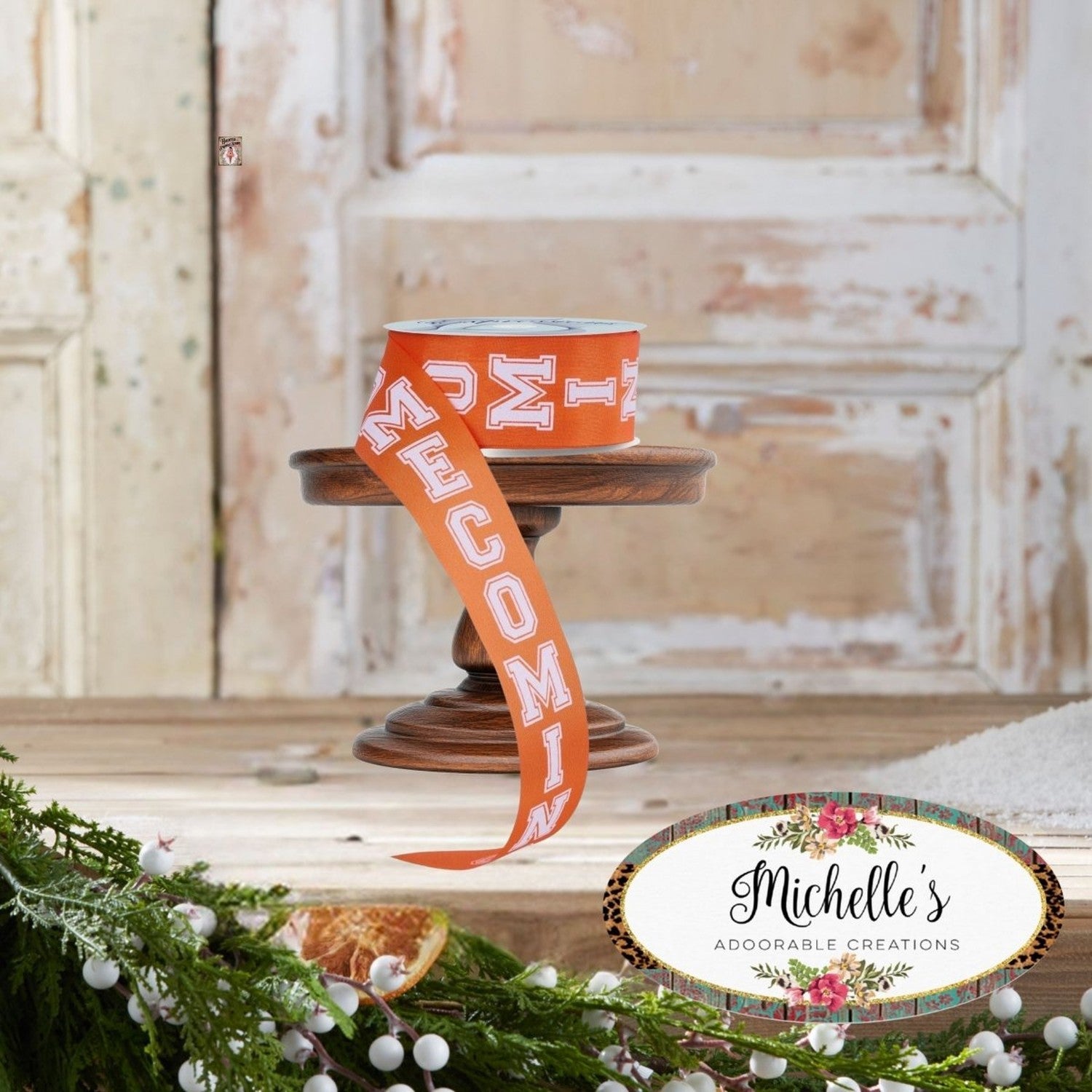 1.5" Homecoming Ribbon: Orange/White (100 Feet)