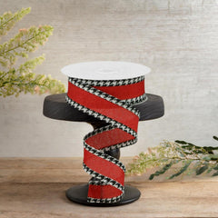1.5" Houndstooth Edge Ribbon: Red, Black, White (10 Yards)