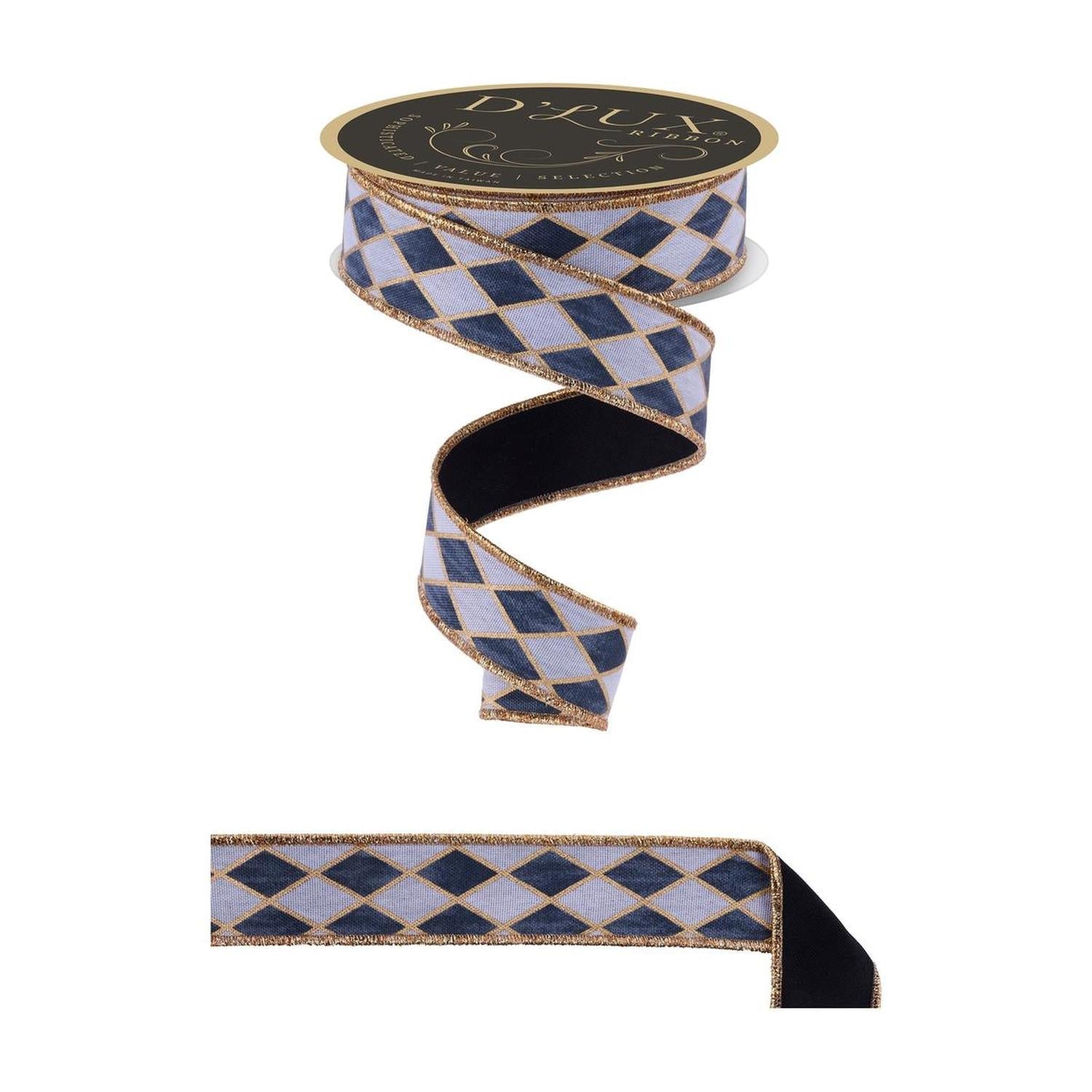 1.5 in Antique Harlequin Fused Ribbon: Black (10 Yards)