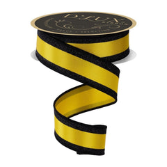 1.5 in Vertical Stripe Glitter Fused Ribbon: Black & Yellow