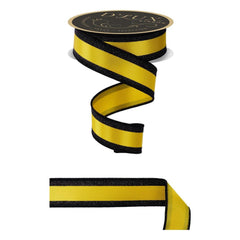 1.5 in Vertical Stripe Glitter Fused Ribbon: Black & Yellow