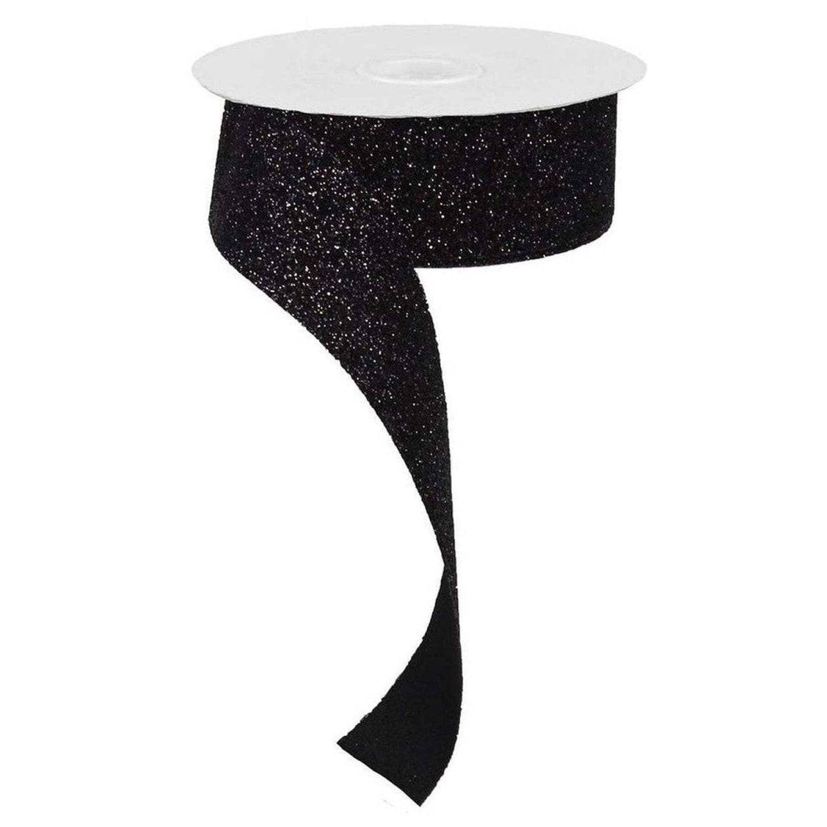 1.5 inch Glitter on Fabric Ribbon: Black (25 Yards)