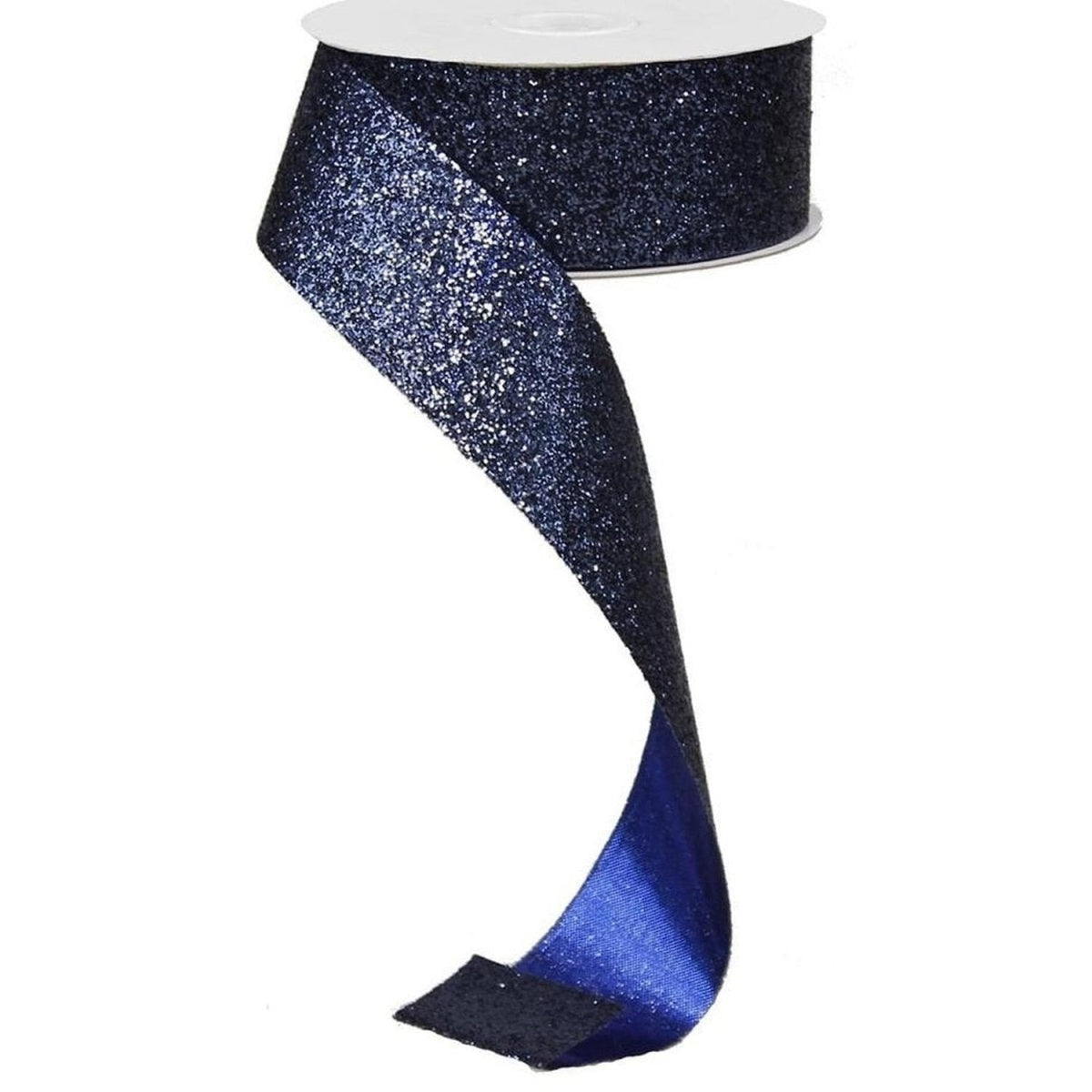 1.5 inch Glitter on Metallic Ribbon: Navy Blue (25 Yards)