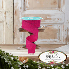 1.5" Irregular Spotted Glitter Ribbon: Fuchsia (10 Yards)