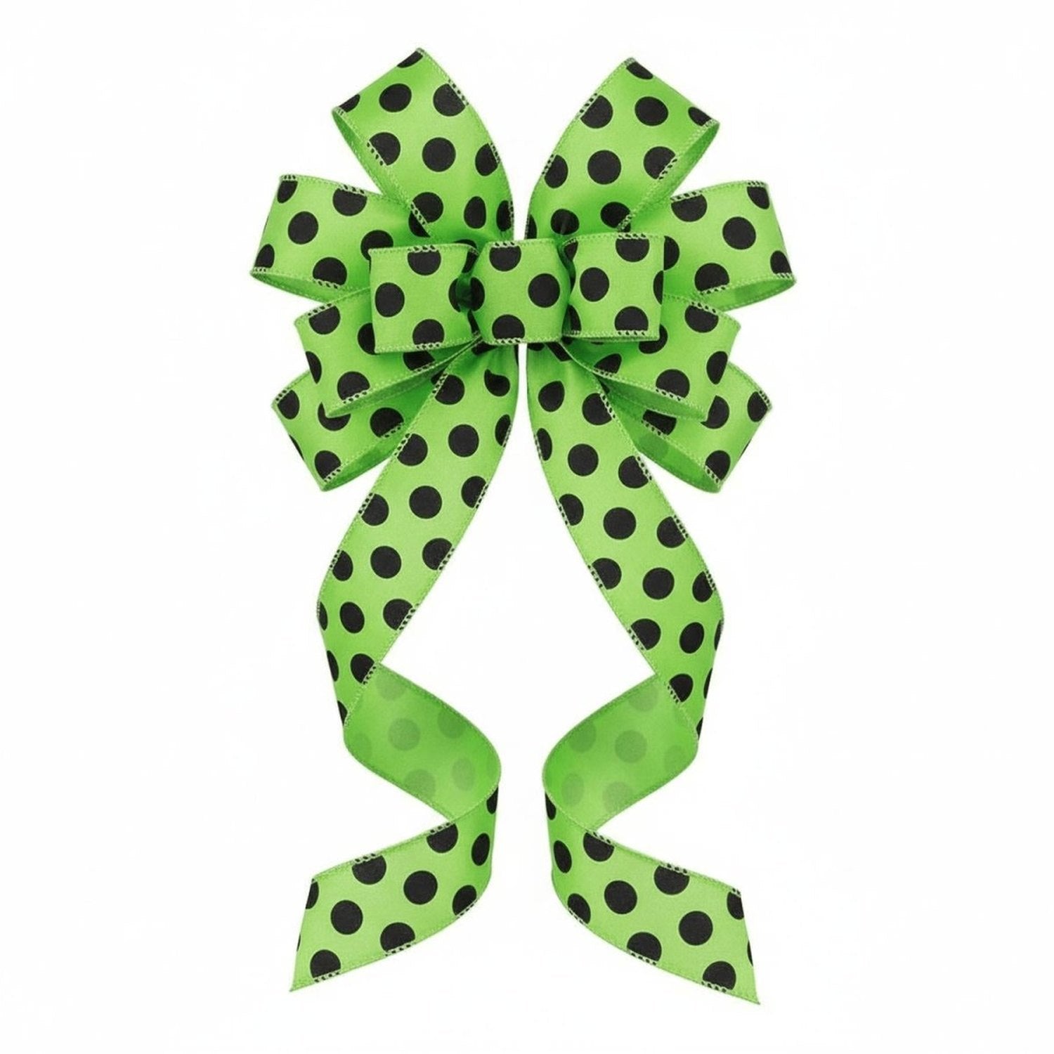 1.5" Large Polka Dot Ribbon: Lime Green & Black (10 Yards)
