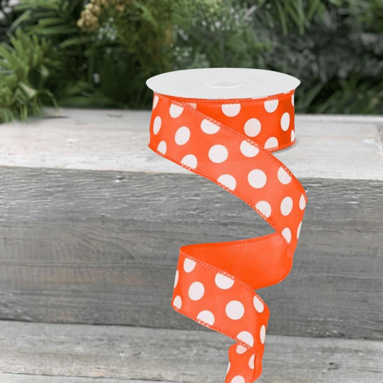 1.5" Large Polka Dot Ribbon: Orange/White (10 Yards)