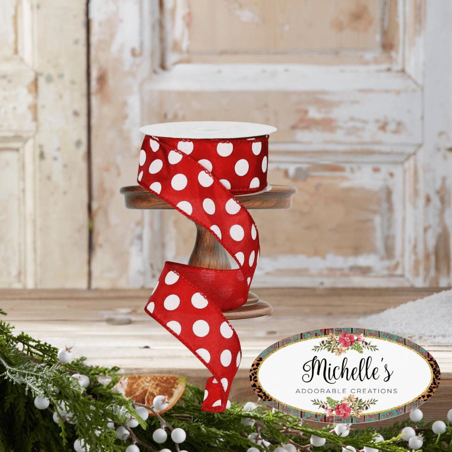 1.5" Large Polka Dot Ribbon: Red/White (10 Yards)