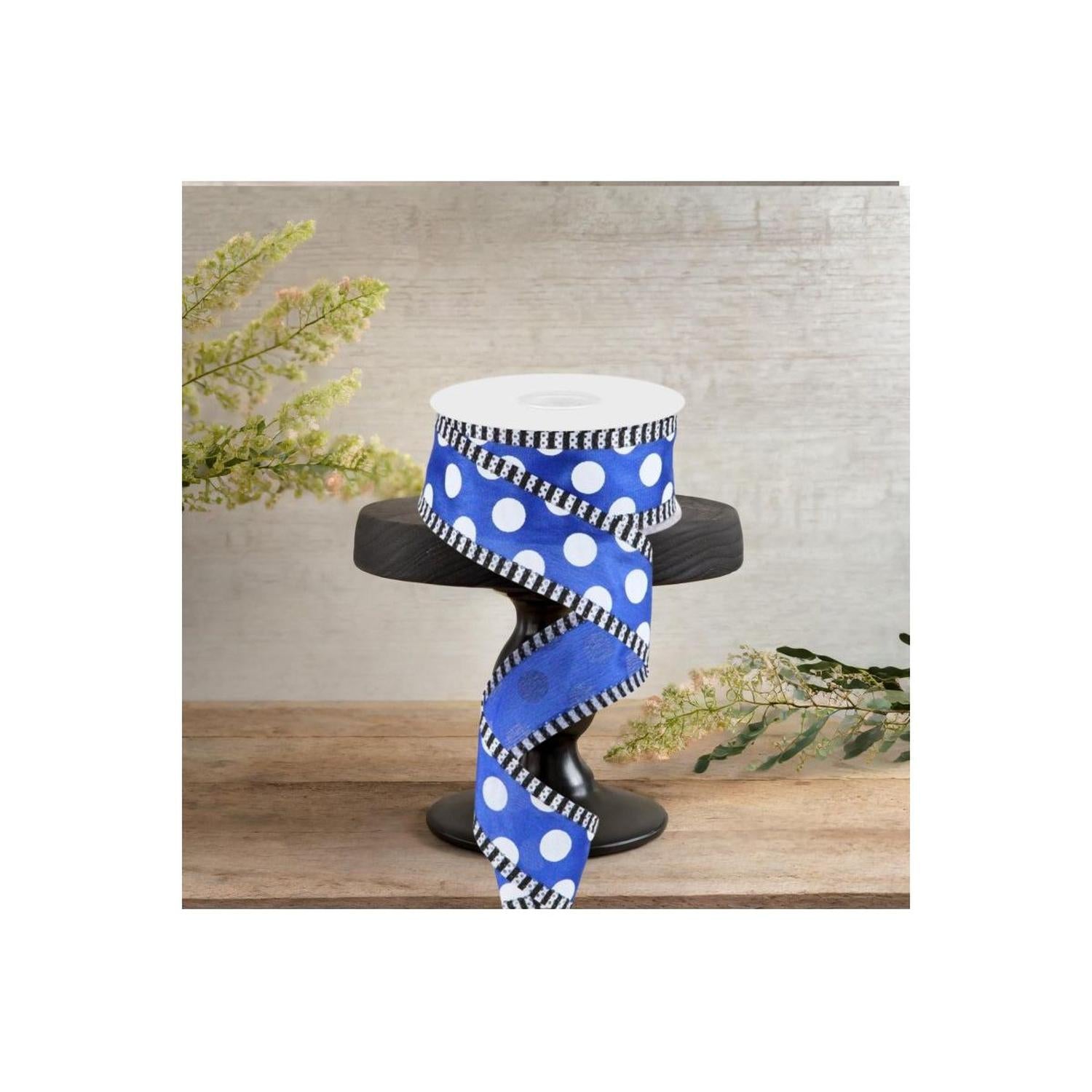 1.5" Large Polka Dot Stripe Ribbon: Royal Blue (10 Yards)