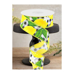 1.5"  Lemon Check on Royal Ribbon: Black & White (10 Yards)
