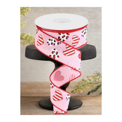 1.5" Leopard Hearts Ribbon: Pink (10 Yard)