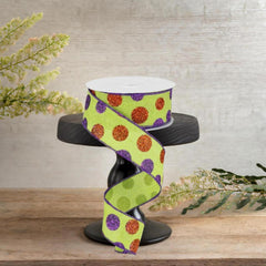 1.5" Lime Green Ribbon with Multi Glitter Dots