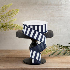 1.5" Medium Horizontal Stripe Ribbon: Navy Blue & White (10 Yards)
