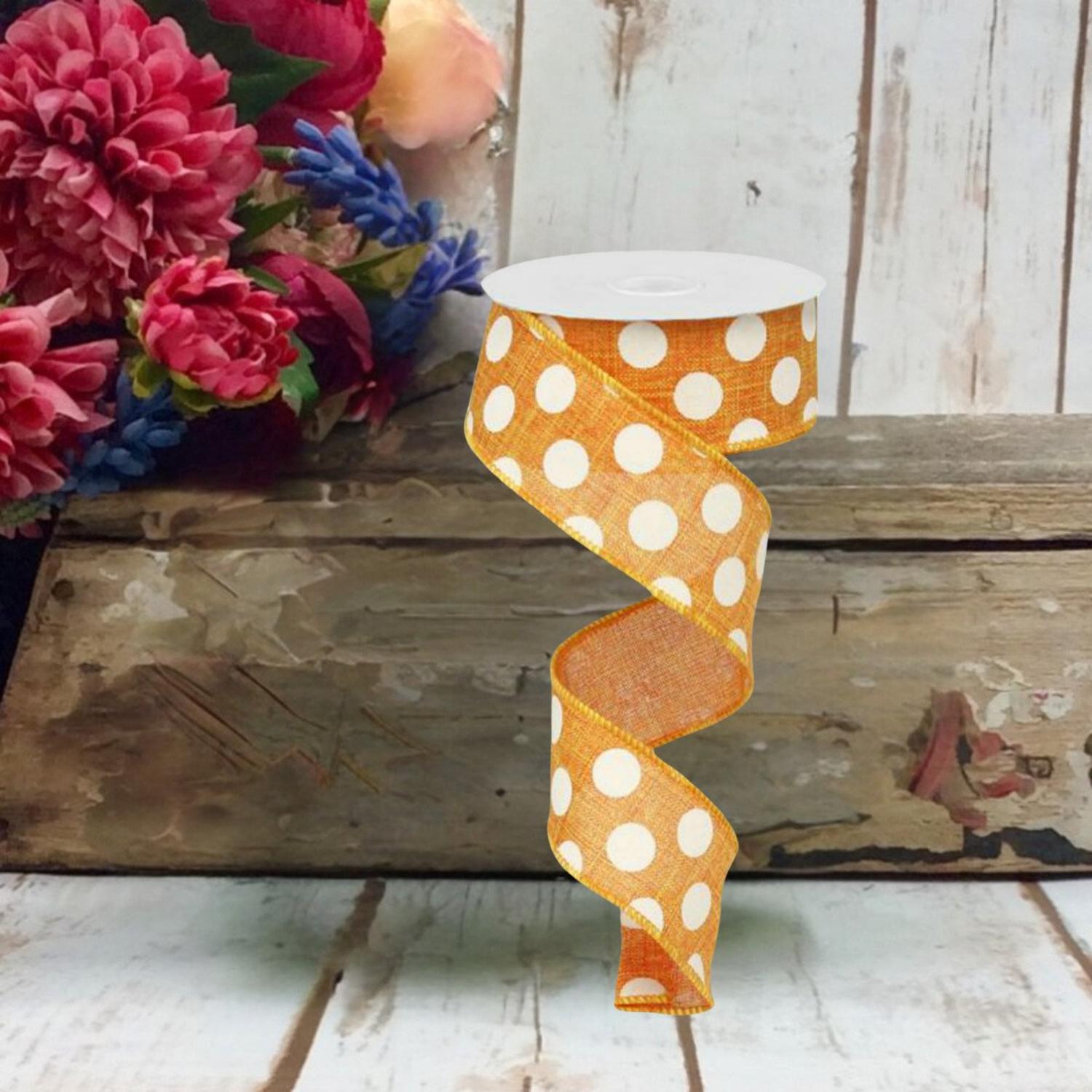 1.5" Medium Polka Dots Canvas Ribbon: Orange (10 Yards)