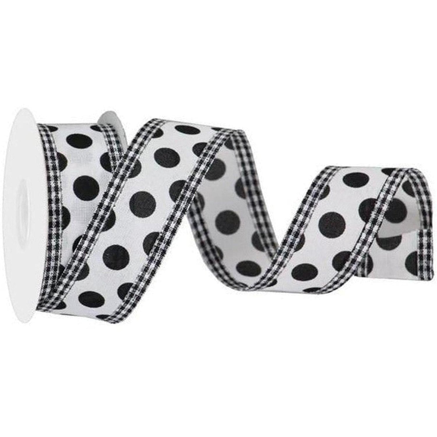 1.5" Medium Polka Dots Gingham Edge: White & Black (10 Yards)