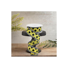 1.5" Medium Polka Dots Gingham Edge: Yellow & Black  (10 Yards)
