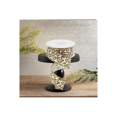 1.5" Metallic Leopard Print Burlap Ribbon: Off White (10 Yards)
