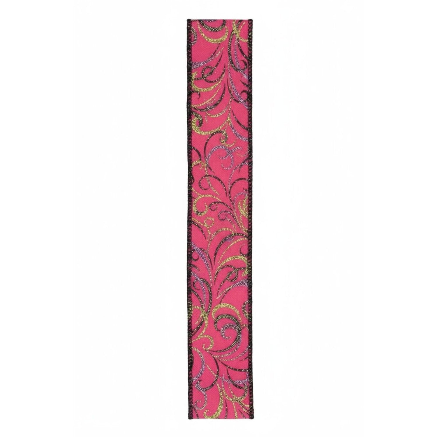 1.5" Multi Swirls Glitter Ribbon: Hot Pink/Lime/Black (10 Yard)