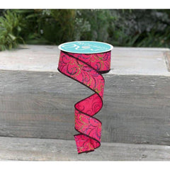 1.5" Multi Swirls Glitter Ribbon: Hot Pink/Lime/Black (10 Yard)