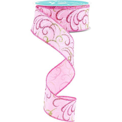 1.5" Multi Swirls Glitter Ribbon: Light Pink/Lime/White (10 Yard)