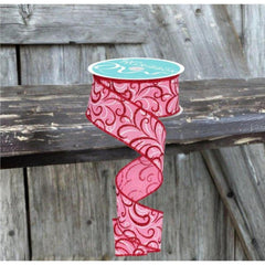 1.5" Multi Swirls Glitter Ribbon: Pink/Red (10 Yard)