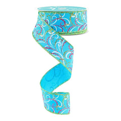 1.5" Multi Swirls Glitter Ribbon: Turquoise/Hot Pink (10 Yard)