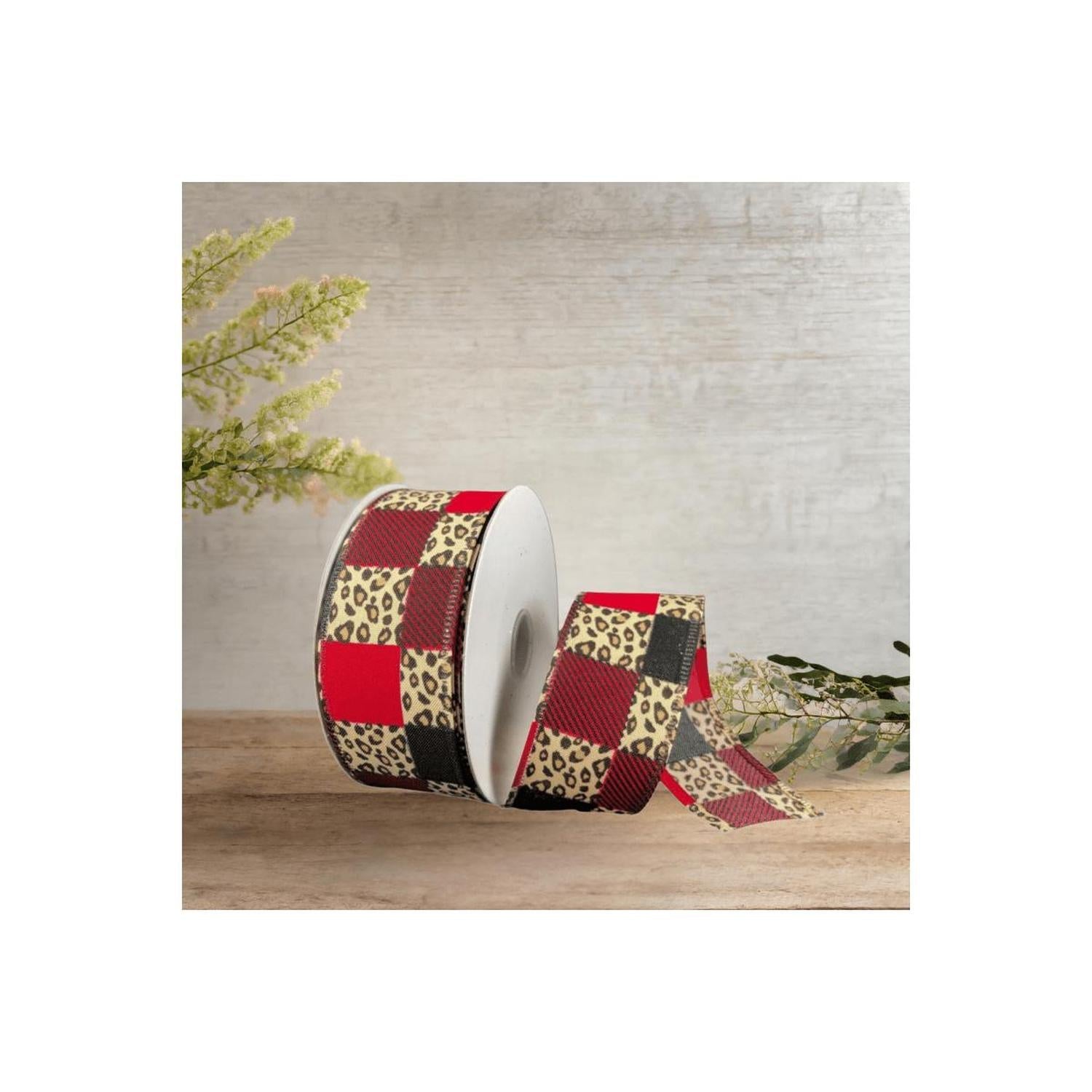 1.5" Patchwork Leopard Ribbon: Red (10 Yards)