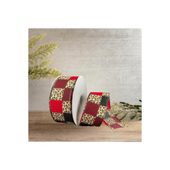 1.5" Patchwork Leopard Ribbon: Red (10 Yards)