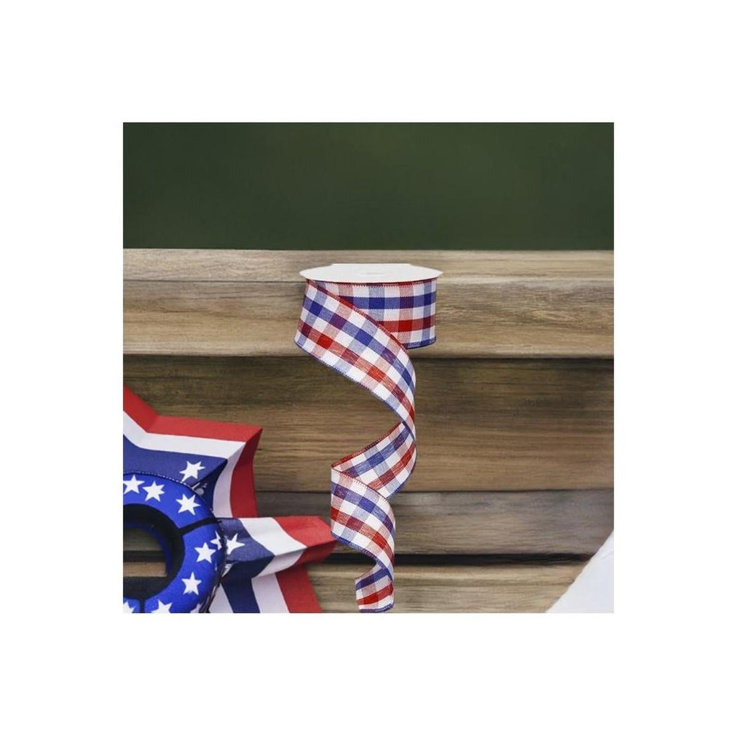 1.5" Patriotic Gingham Plaid Ribbon: Red, White & Blue (10 Yards)
