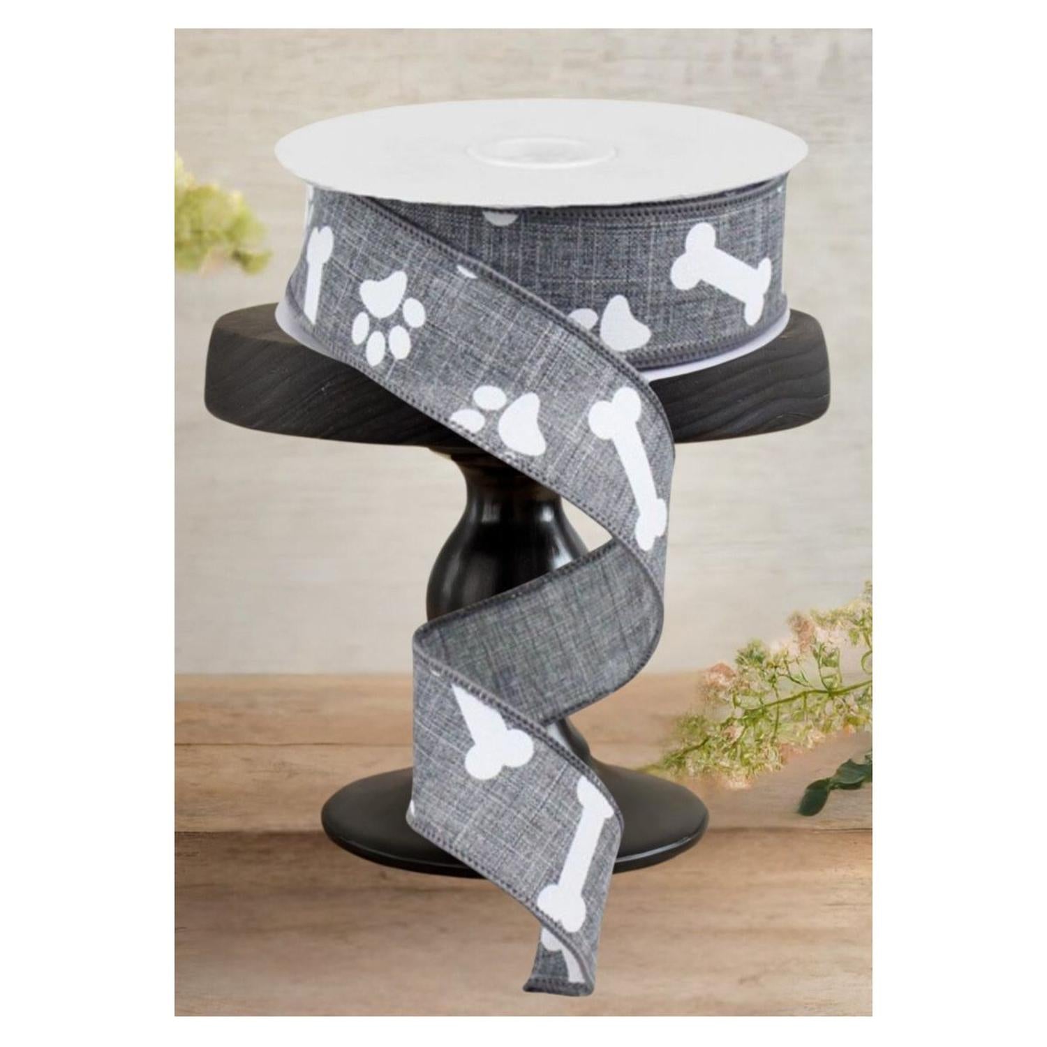 1.5" Paw Print Royal Ribbon: Grey (10 Yards)