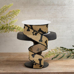 1.5" Paw Print Royal Ribbon: Tan & Black (10 Yards)